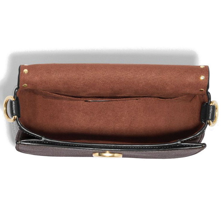 Coach Morgan Saddle Bag In Colorblock Signature Canvas With Rivets Brown Black # CE567