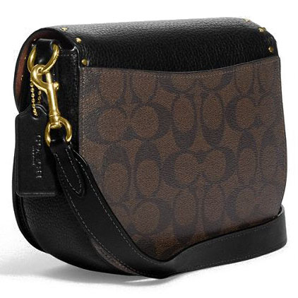 Coach Morgan Saddle Bag In Colorblock Signature Canvas With Rivets Brown Black # CE567