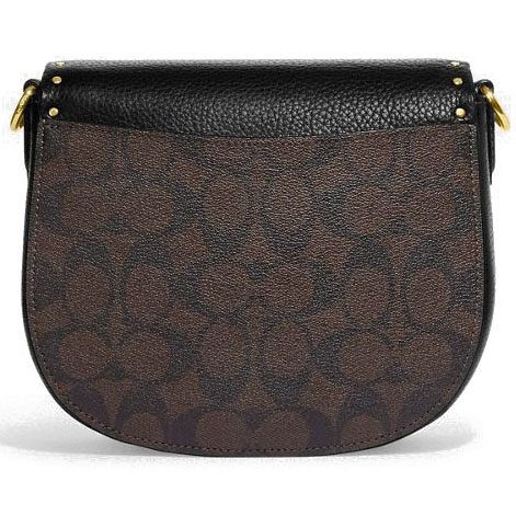 Coach Morgan Saddle Bag In Colorblock Signature Canvas With Rivets Brown Black # CE567