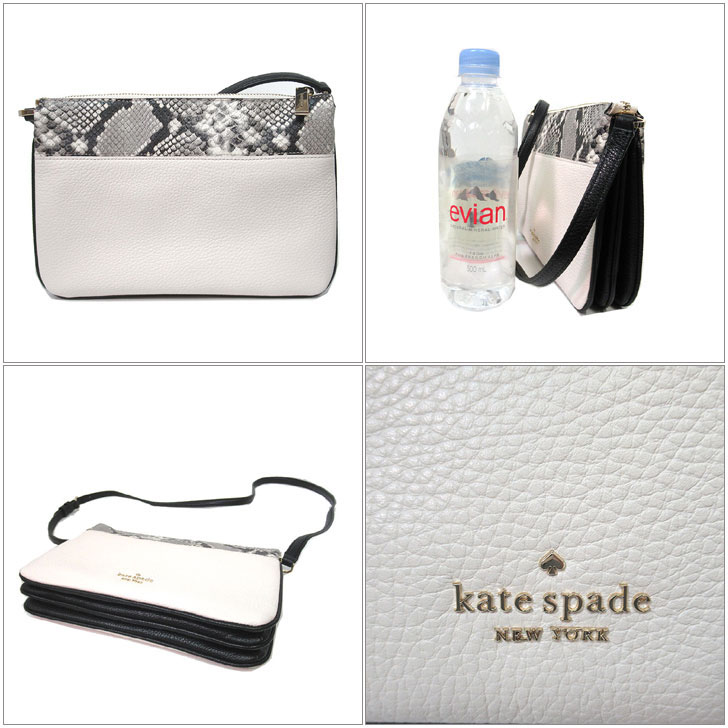 Kate Spade Crossbody Bag Triple Gusset Crossbody Mixed Material Leila Parchment Off White # KA692