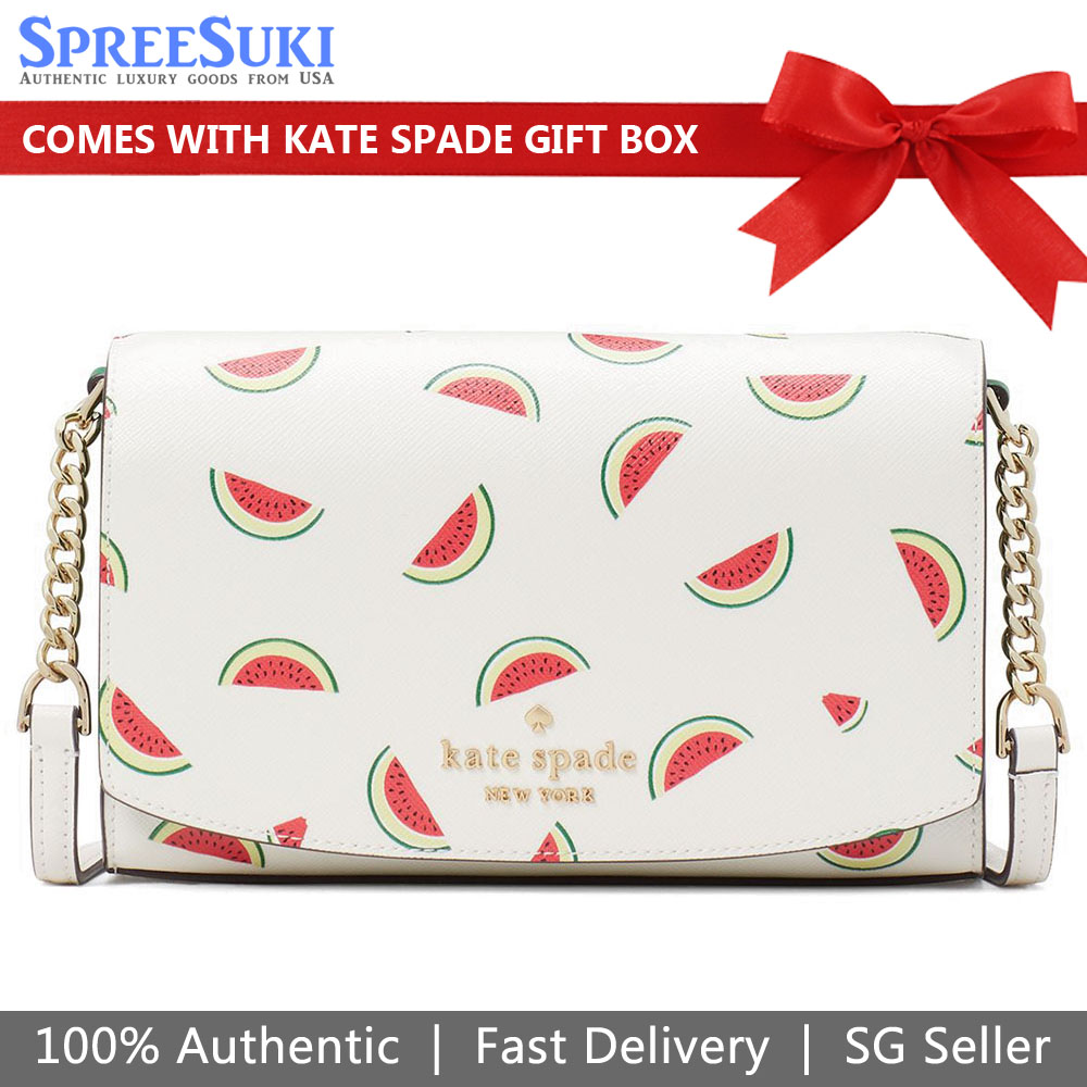 Kate Spade Crossbody Bag Staci Watermelon Party Printed Small Flap Crossbody Cream Off White # KB557