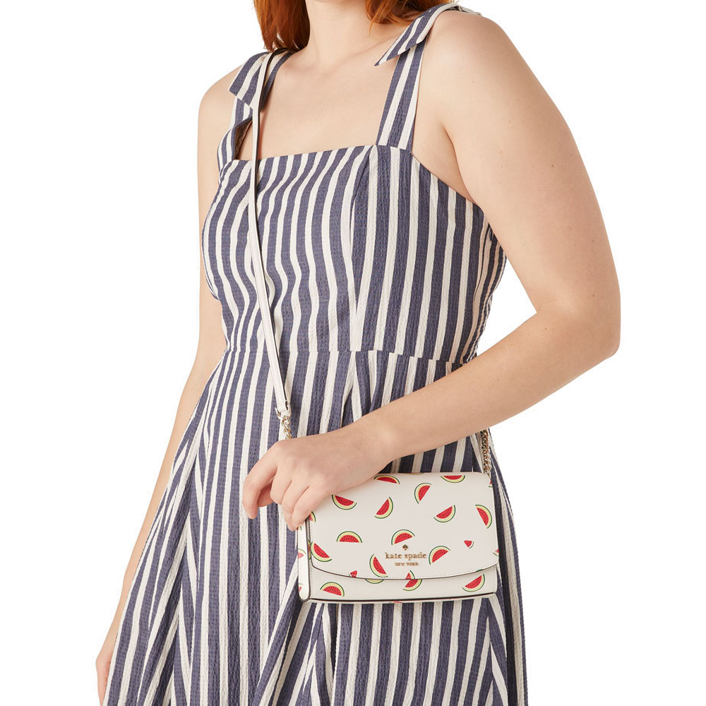 Kate Spade Crossbody Bag Staci Watermelon Party Printed Small Flap Crossbody Cream Off White # KB557