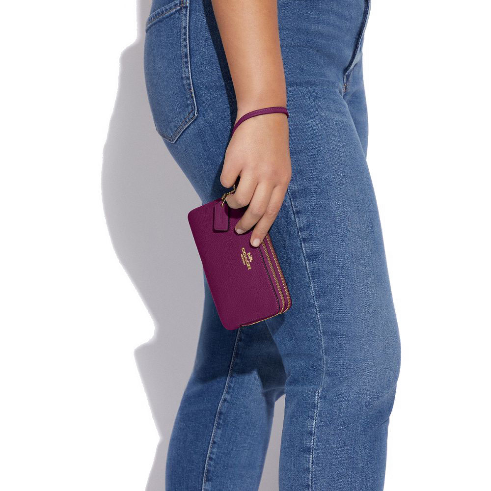 Coach Small Wristlet Double Corner Zip Wristlet Dark Magenta Purple # 6649