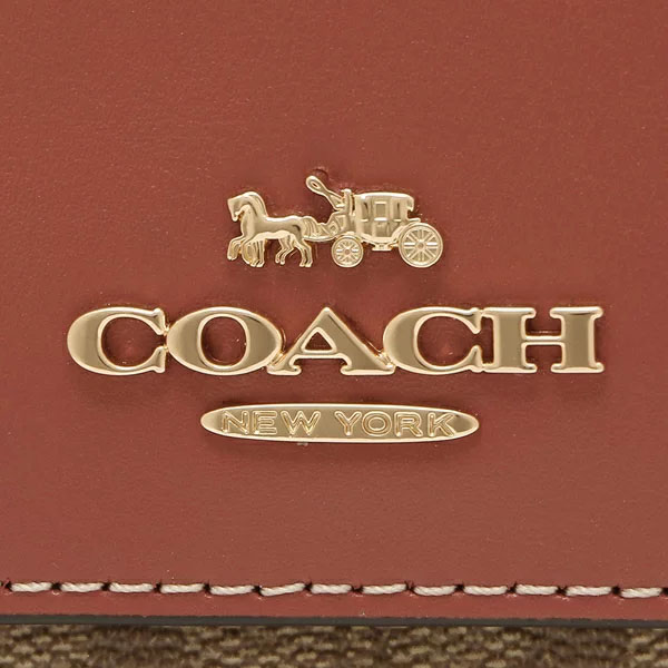 Coach Small Wallet Small Trifold Wallet In Colorblock Signature Canvas Khaki Terracotta # CF369