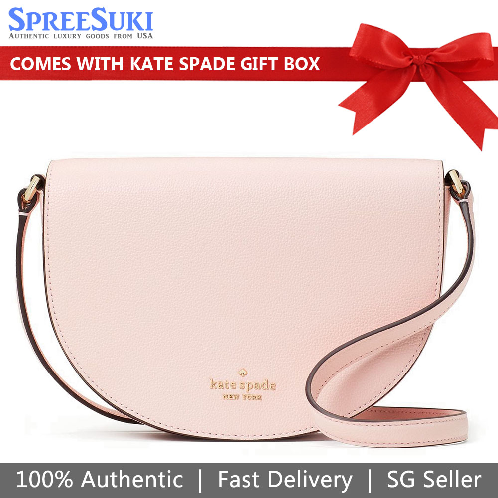 Kate Spade Crossbody Bag Luna Crescent Pebble Leather Flap Crossbody Chalk Pink # K8146
