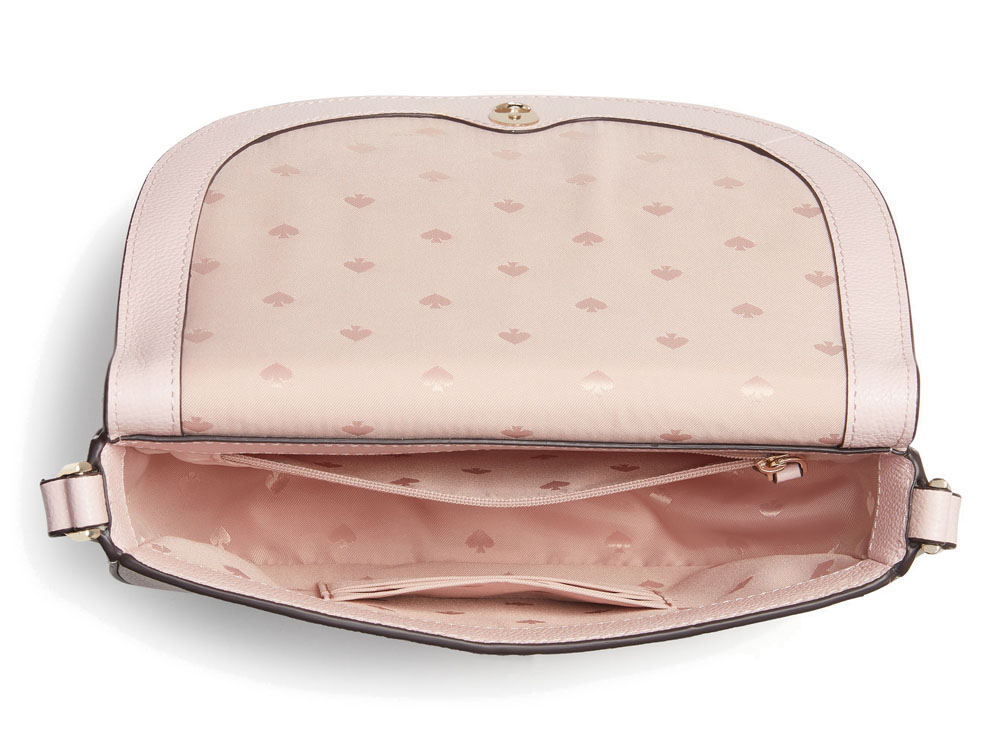 Kate Spade Crossbody Bag Luna Crescent Pebble Leather Flap Crossbody Chalk Pink # K8146
