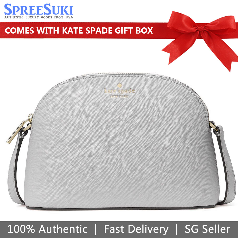 Kate Spade Crossbody Bag Small Dome Crossbody Saffiano Pvc Platinum Grey # K9349