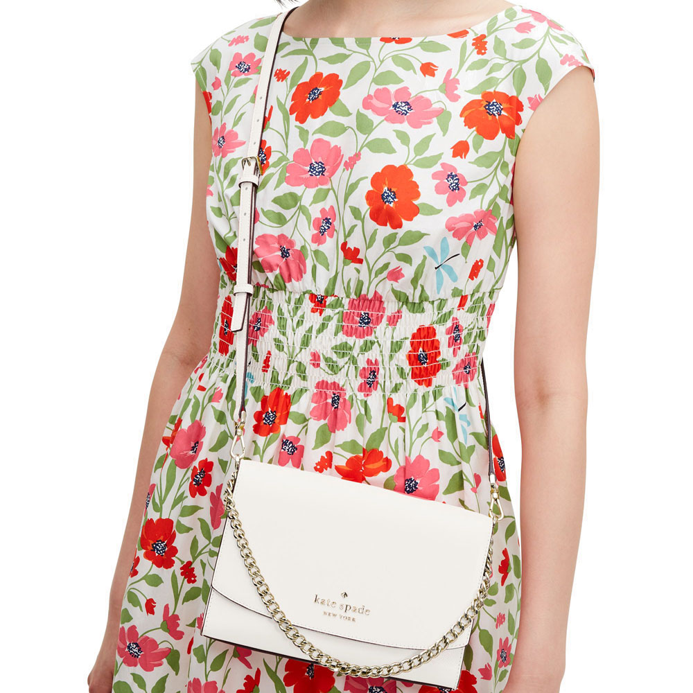 Kate Spade Crossbody Bag Carson Saffiano Leather Convertible Crossbody Parchment Parchment Off White # WKR00119