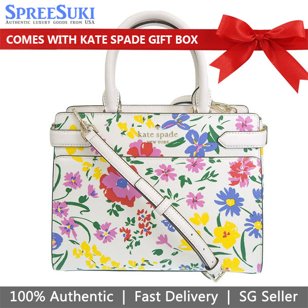 Kate Spade Crossbody Bag Staci Garden Bouquet Medium Satchel Cream Off White # KB719
