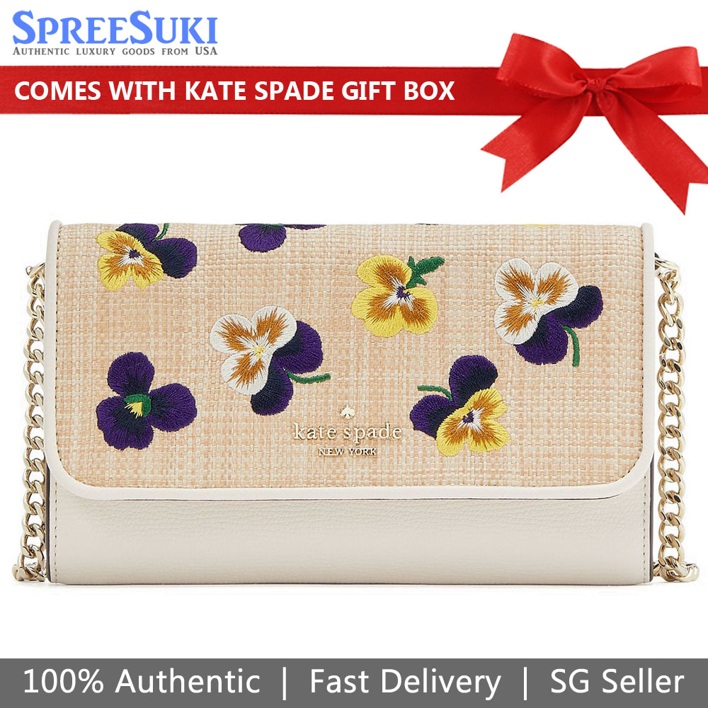 Kate Spade Crossbody Bag Woc Wild Petal Chain Wallet Crossbody Natural Cream Off White # KA587