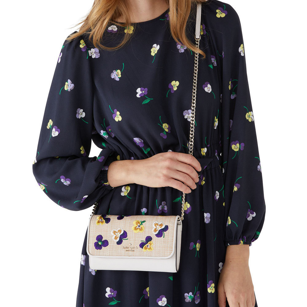 Kate Spade Crossbody Bag Woc Wild Petal Chain Wallet Crossbody Natural Cream Off White # KA587