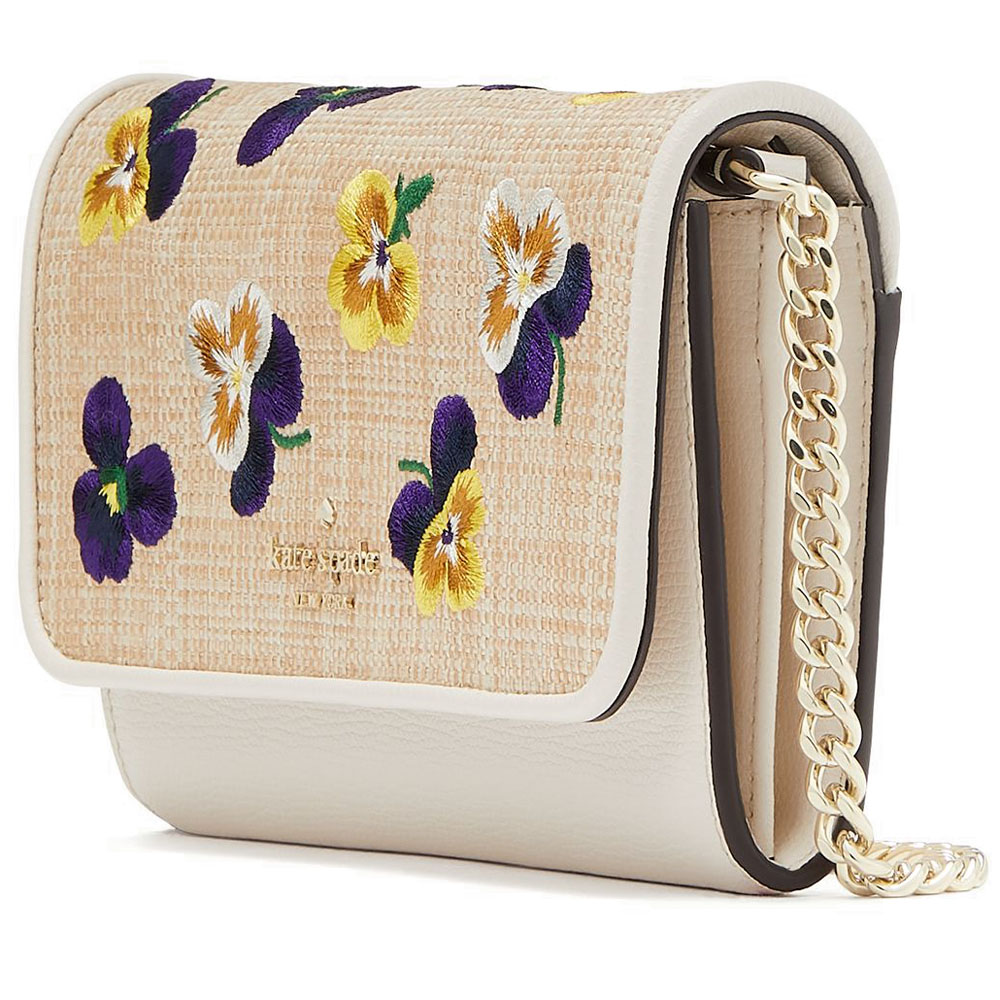 Kate Spade Crossbody Bag Woc Wild Petal Chain Wallet Crossbody Natural Cream Off White # KA587