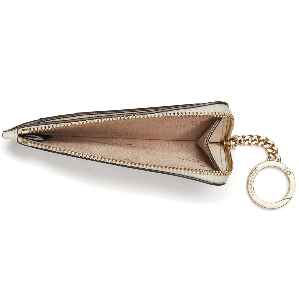 Kate Spade Staci Saffiano Leather Colorblock Medium L-Zip Card Holder Parchment Off White # WLR00136