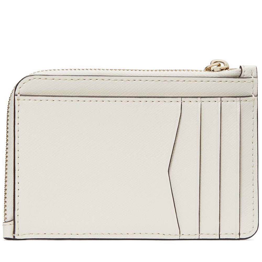 Kate Spade Staci Saffiano Leather Colorblock Medium L-Zip Card Holder Parchment Off White # WLR00136