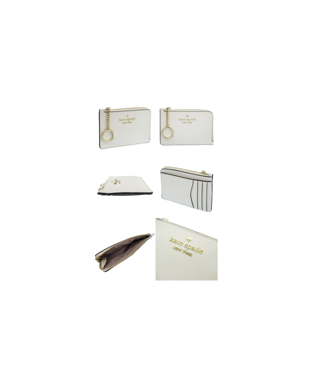Kate Spade Staci Saffiano Leather Colorblock Medium L-Zip Card Holder Parchment Off White # WLR00136