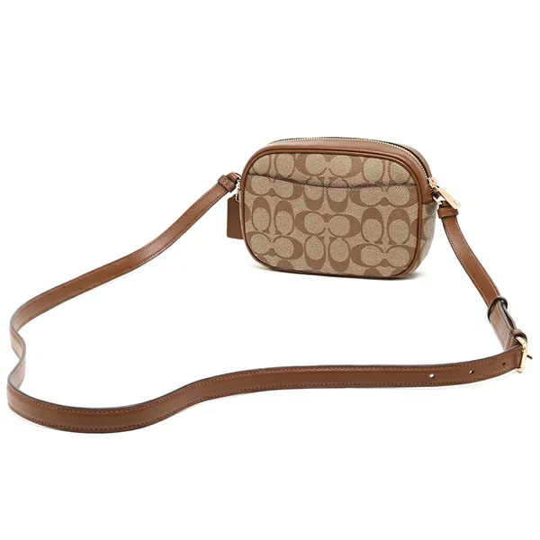 Coach Crossbody Bag Mini Jamie In Signature Canvas Camera Bag Khaki Saddle Brown # C9926