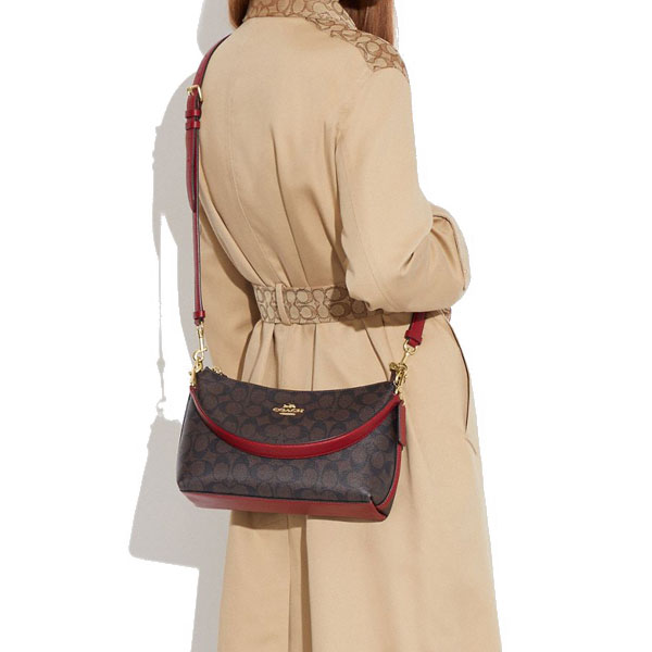 Coach Clara Shoulder Bag In Signature Canvas Brown 1941 Red # CF377