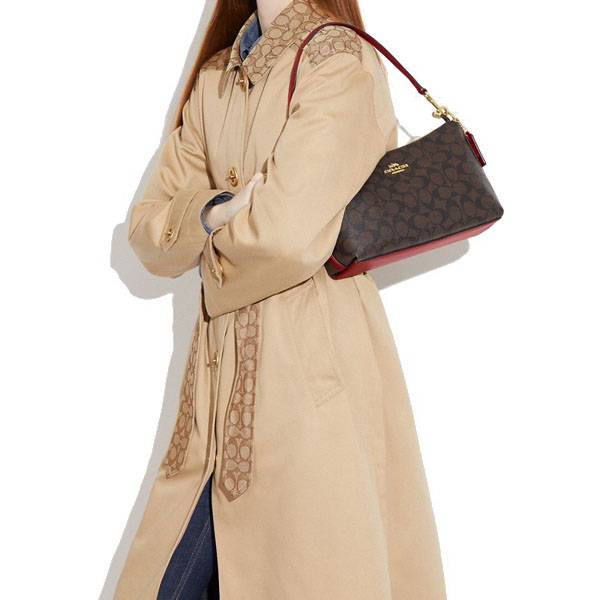 Coach Clara Shoulder Bag In Signature Canvas Brown 1941 Red # CF377