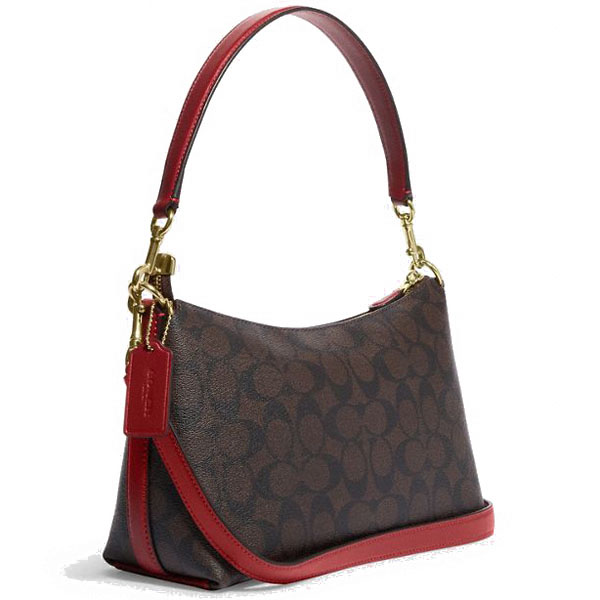 Coach Clara Shoulder Bag In Signature Canvas Brown 1941 Red # CF377