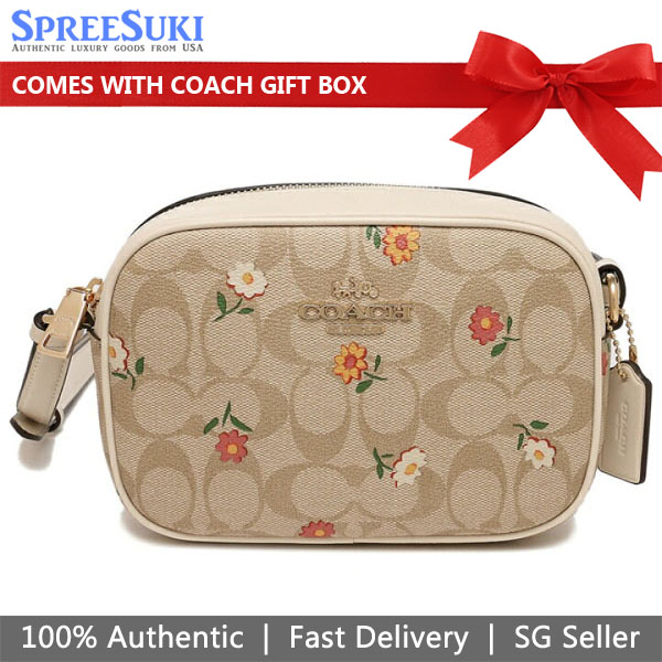 Coach Crossbody Bag Mini Jamie Camera Bag In Signature Canvas With Nostalgic Ditsy Print Light Khaki # CH475