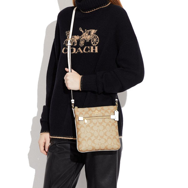 Coach Crossbody Bag Mini Rowan File Bag In Signature Canvas Light Khaki Chalk # CF340