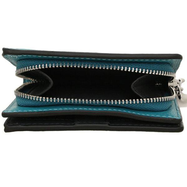 Coach Small Wallet Pebble Leather Snap Wallet Teal Blue # C2862