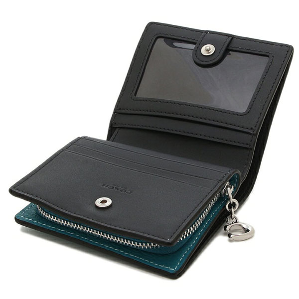 Coach Small Wallet Pebble Leather Snap Wallet Teal Blue # C2862