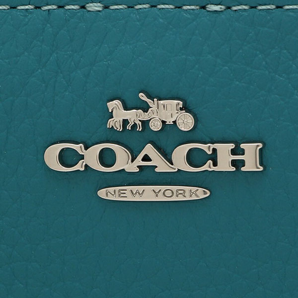 Coach Small Wallet Pebble Leather Snap Wallet Teal Blue # C2862
