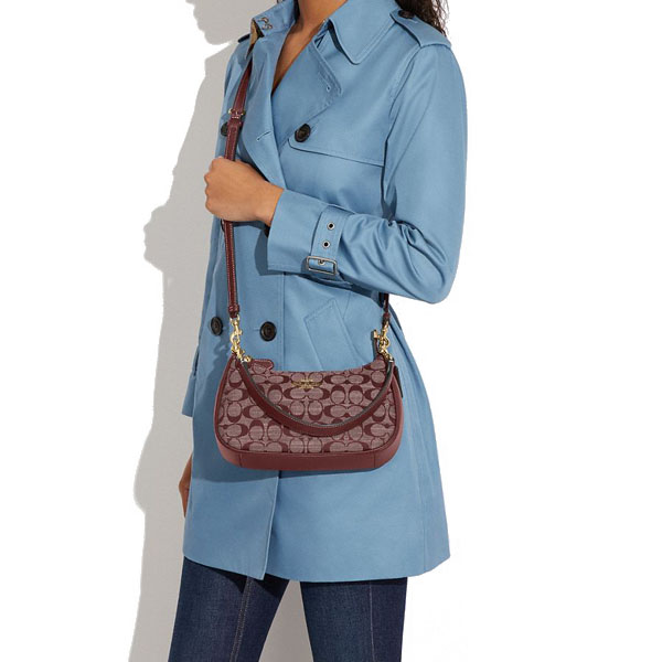 Coach Crossbody Bag Teri Denim Chambray Wine Dark Red # CH139