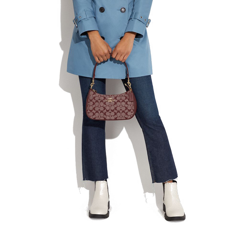 Coach Crossbody Bag Teri Denim Chambray Wine Dark Red # CH139