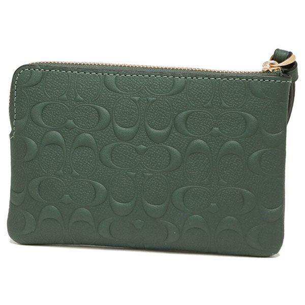 Coach Small Wristlet Corner Zip In Signature Leather Everglade Green # 67555