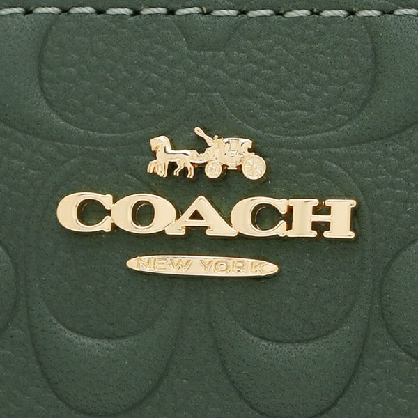 Coach Small Wristlet Corner Zip In Signature Leather Everglade Green # 67555