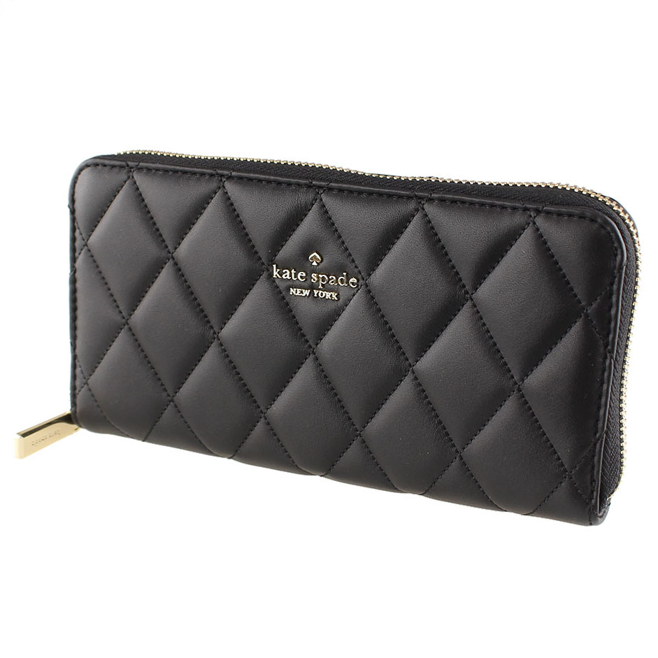 Kate Spade Long Wallet Carey Smooth Quilted Leather Wallet Black # KA590