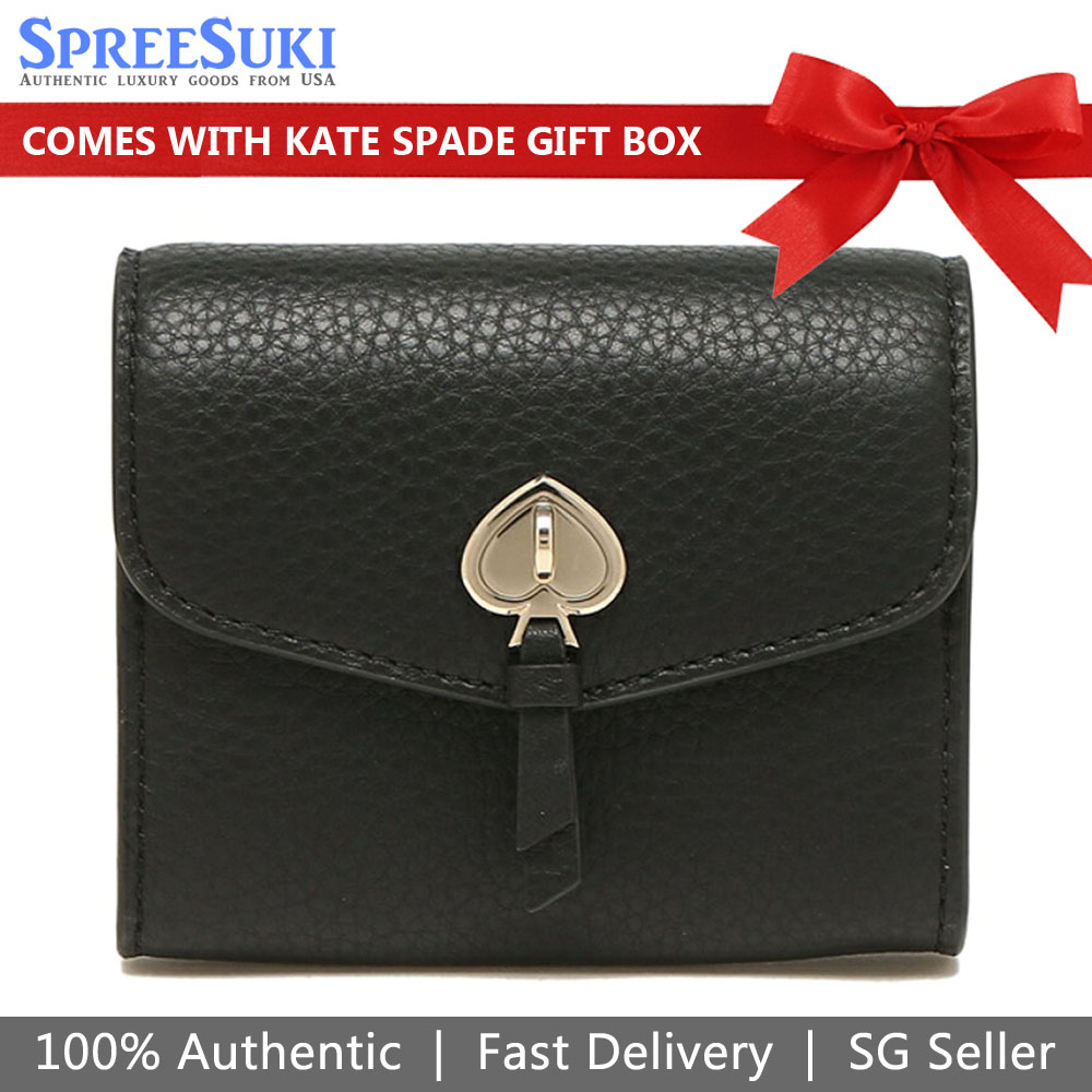 Kate Spade Small Wallet Pebbled Leather Marti Small Flap Wallet Black # K6026