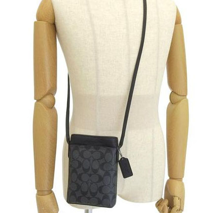 Coach Hudson Phone Lanyard In Signature Canvas Crossbody Bag Charcoal Black # CB911