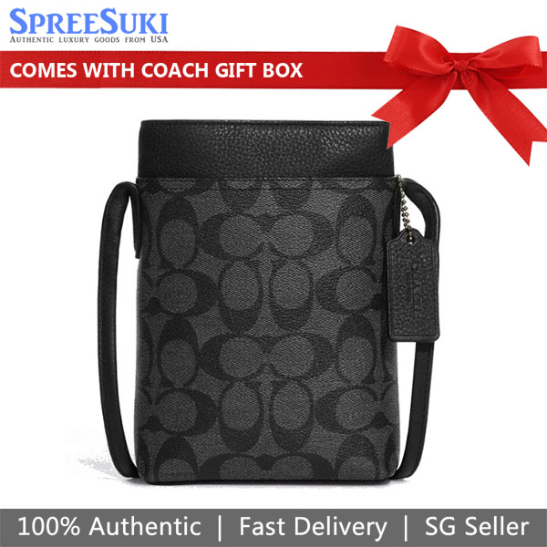 Coach Hudson Phone Lanyard In Signature Canvas Crossbody Bag Charcoal Black # CB911