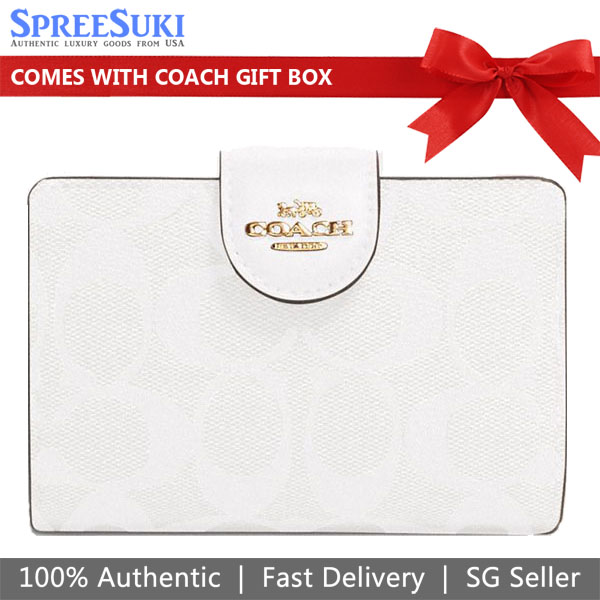 Coach Medium Wallet Signature Medium Corner Zip Chalk Off White Glacier White # C0082