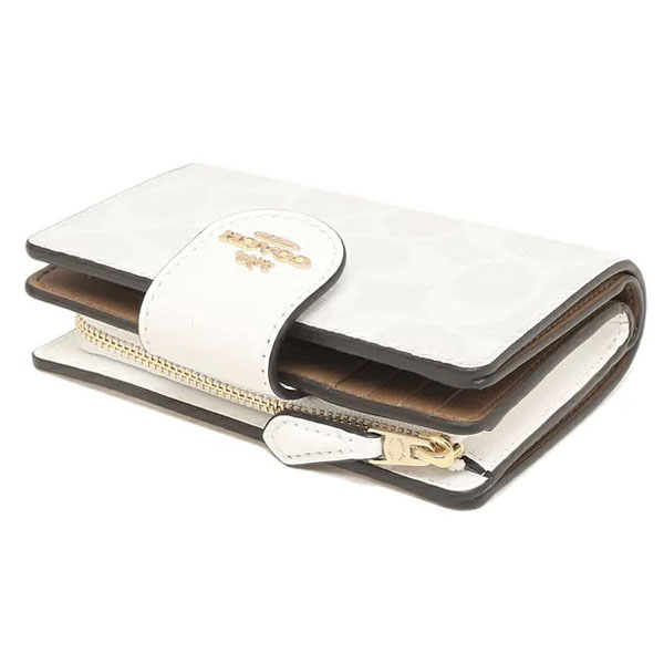 Coach Medium Wallet Signature Medium Corner Zip Chalk Off White Glacier White # C0082
