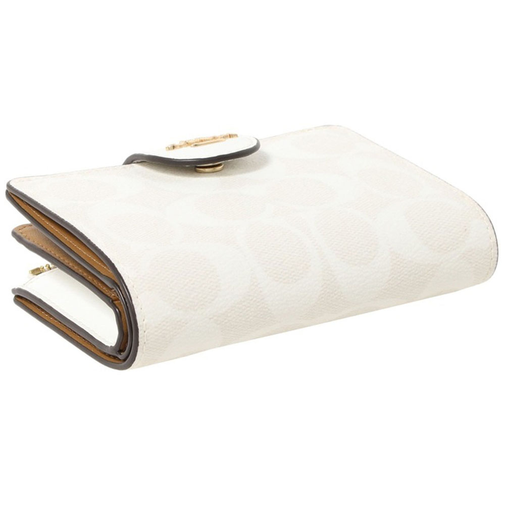 Coach Medium Wallet Signature Medium Corner Zip Chalk Off White Glacier White # C0082