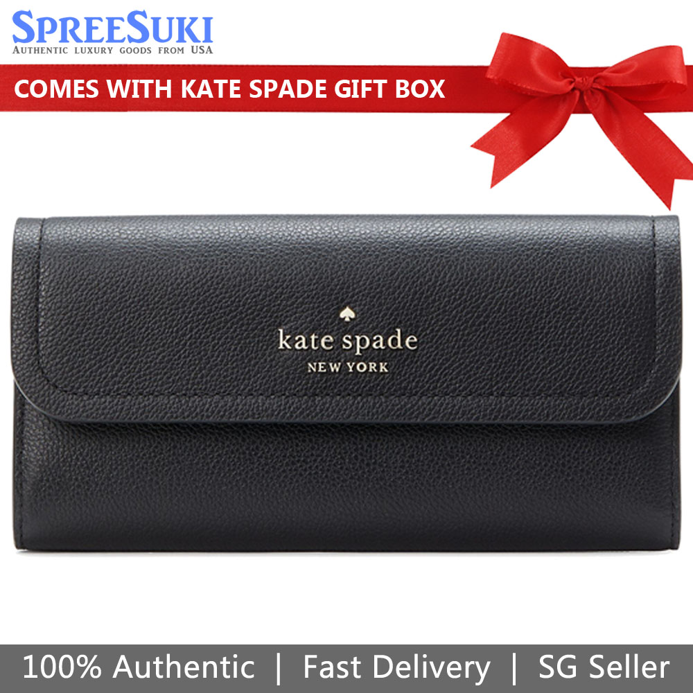 Kate Spade Long Wallet Rosie Large Flap Wallet Pebbled Leather Black # KB014