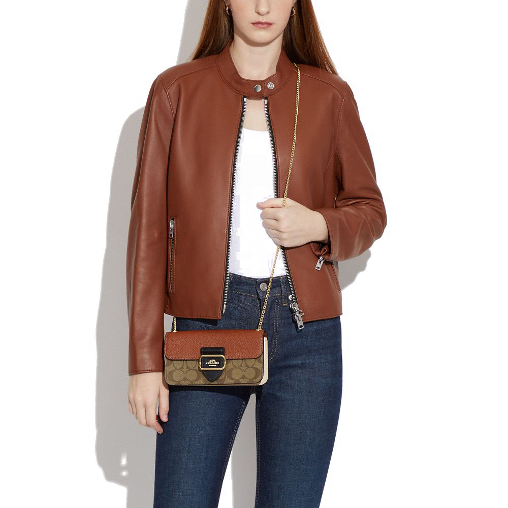 Coach Signature Colorblock Morgan Crossbody Bag Khaki # CF475