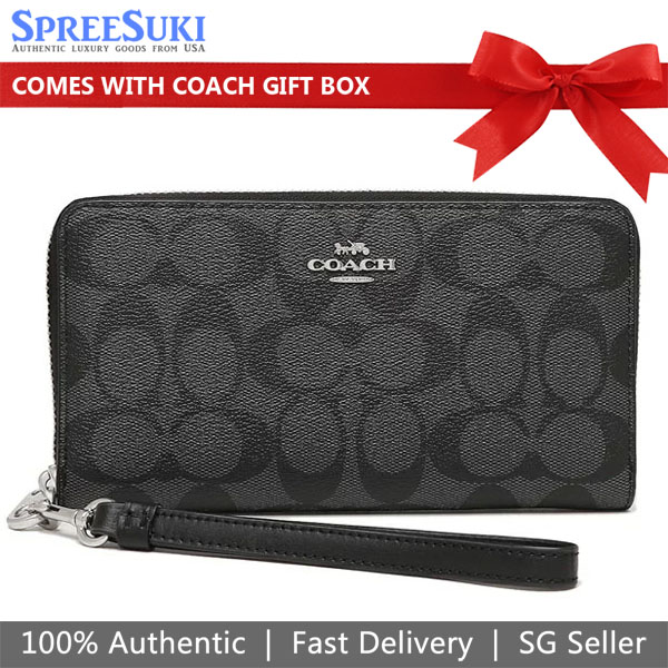 Coach Long Wallet Long Zip Around Wallet In Signature Canvas Graphite Black # C4452