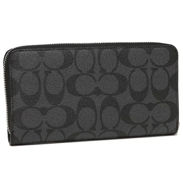 Coach Long Wallet Long Zip Around Wallet In Signature Canvas Graphite Black # C4452