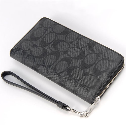 Coach Long Wallet Long Zip Around Wallet In Signature Canvas Graphite Black # C4452