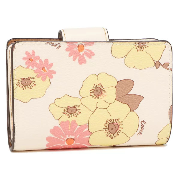 Coach Medium Wallet Medium Corner Zip Wallet In Signature Leather Floral Cluster Print Chalk Off White # CH734