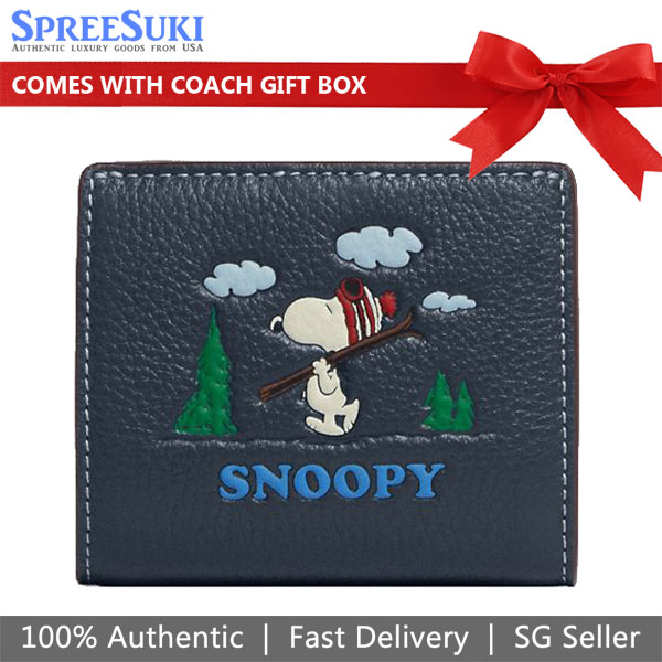 Coach Coach X Peanuts Small Wallet Snoopy Ski Snap Wallet Denim Blue # CF251