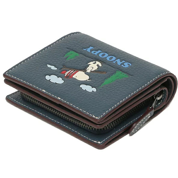 Coach Coach X Peanuts Small Wallet Snoopy Ski Snap Wallet Denim Blue # CF251