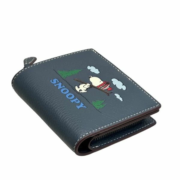 Coach Coach X Peanuts Small Wallet Snoopy Ski Snap Wallet Denim Blue # CF251