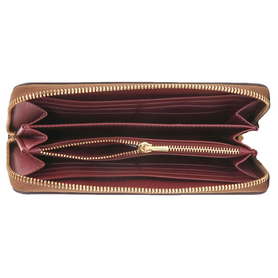 Coach Long Wallet Signature Long Zip Around Wallet Khaki Electric Red # CH595