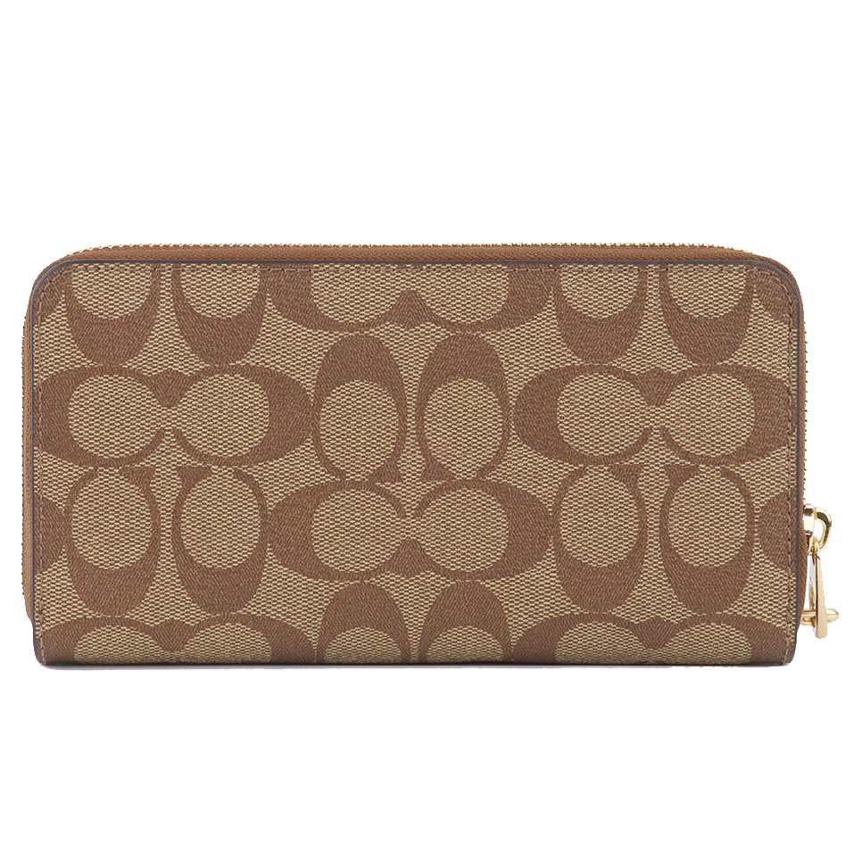 Coach Long Wallet Signature Long Zip Around Wallet Khaki Electric Red # CH595